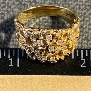14K gold nugget ring with diamonds - size 8.5